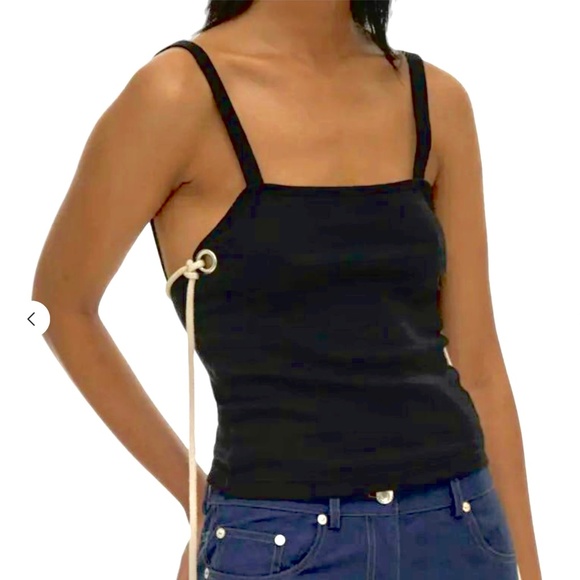 Helmut Lang Ribbed Slip Basalt Black Stretch Rope Cotton Blend Tank Top - Picture 1 of 6